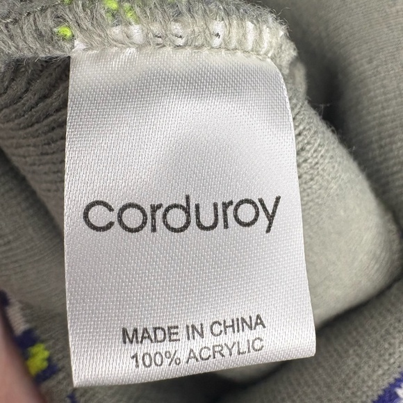 Corduroy Beanie - Gray, Purple & Neon Green Butterfly Design - Picture 8 of 8